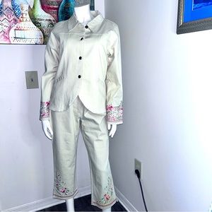 90’s Denim & Co Women's Suit Set size S Embroidered Jacket and pant